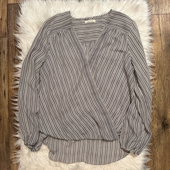 Max Studio Tops - Max Studio Women Large Black White Striped Wrap Surplice Blouse